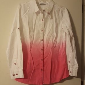 Isaac Mizrahi Live Long Sleeve pink and white ombré button down shirt